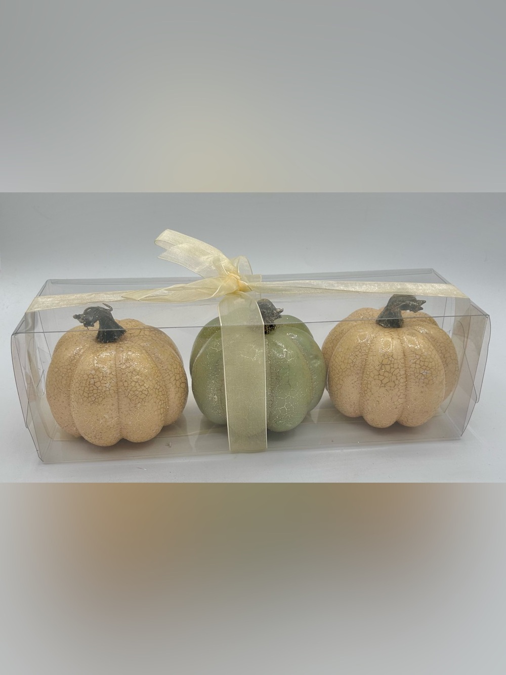 Foam Pumpkin Fall Decor Crackle Effect Green Yellow Set of 3 New